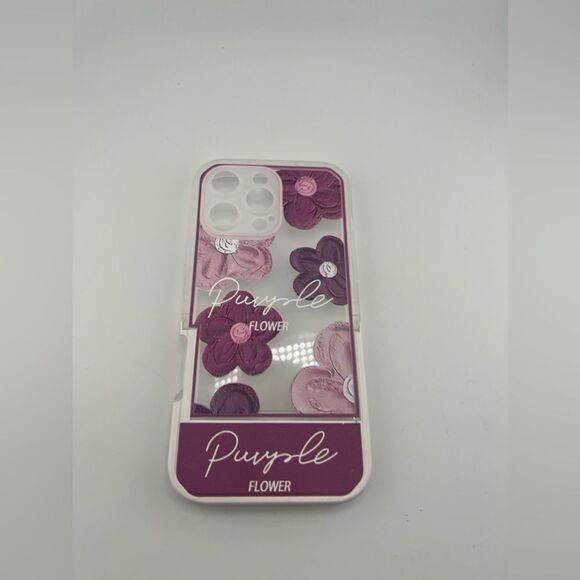 Purple Flower Clear Case with Stand for iPhone 16 Pro Max - Picture 7 of 7
